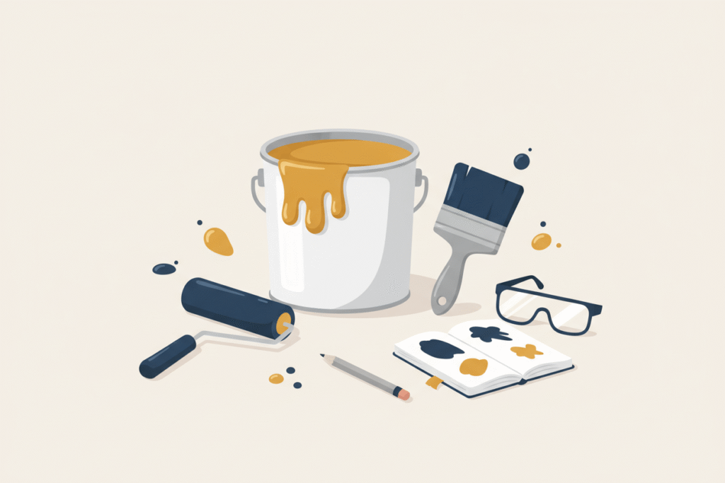 Animatie verfemmer, kwast en roller